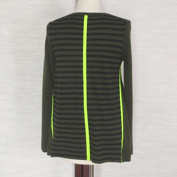 Green and Black Cotton Cashmere Trapeze Stripe Tunic Crew Neck Sweater - Picture 5 of 5